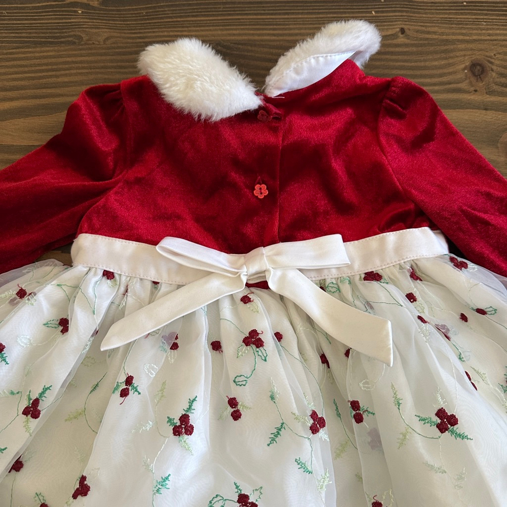 Wonder Kids Holiday Formal Dress 24M Red Velvet Faux Fur Embroidered Skirt - Picture 5 of 5